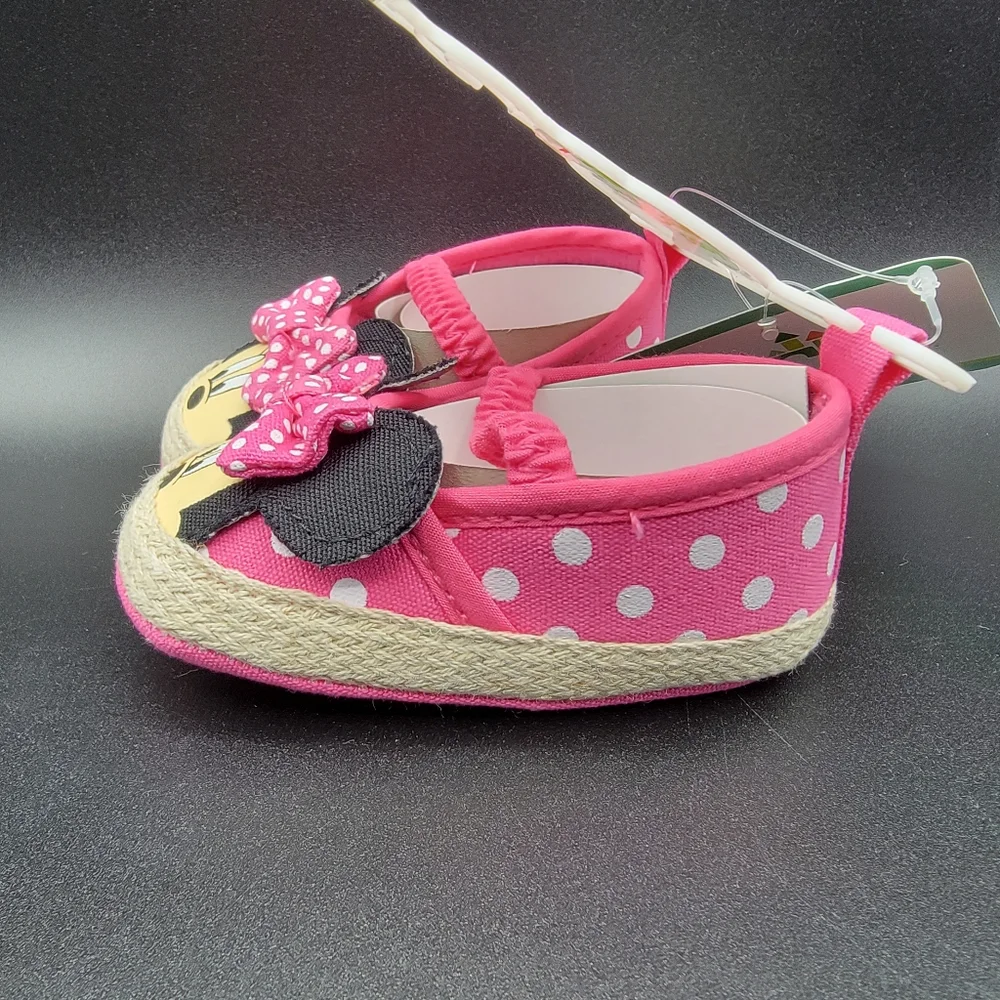 Minnie Mouse Infant Baby Girl's Slip On Shoe Size 6-9 Months Pink Black  Tan New